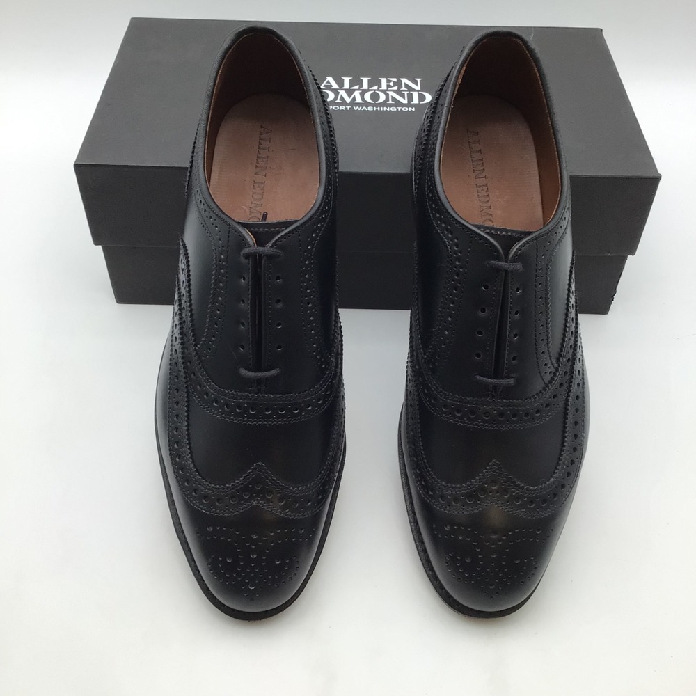 Allen Edmonds McAllister Black Leather Wingtip Oxford Shoes Size 10 3E 6205 NEW - Picture 3 of 7